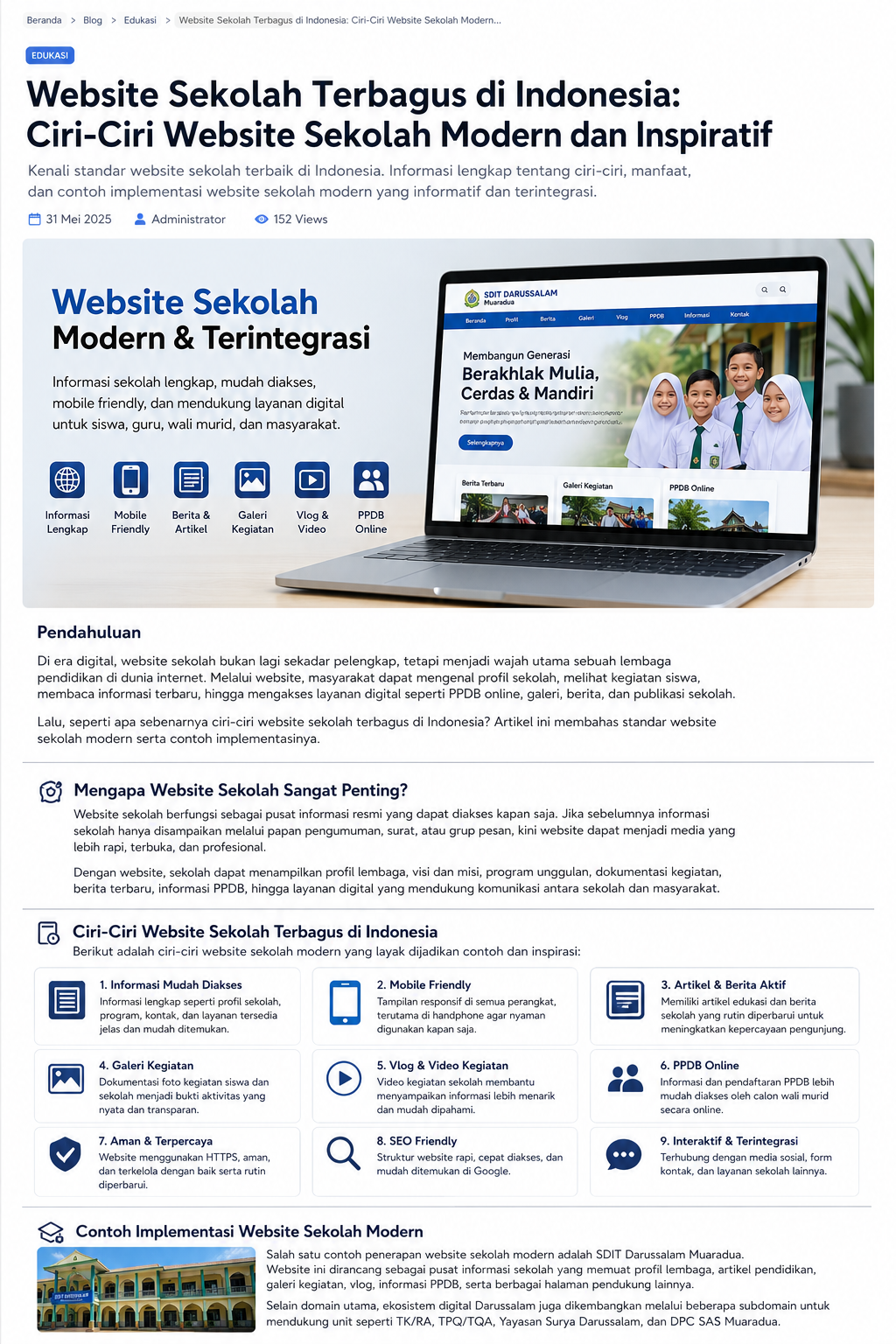 Ilustrasi website sekolah modern dan terintegrasi di Indonesia